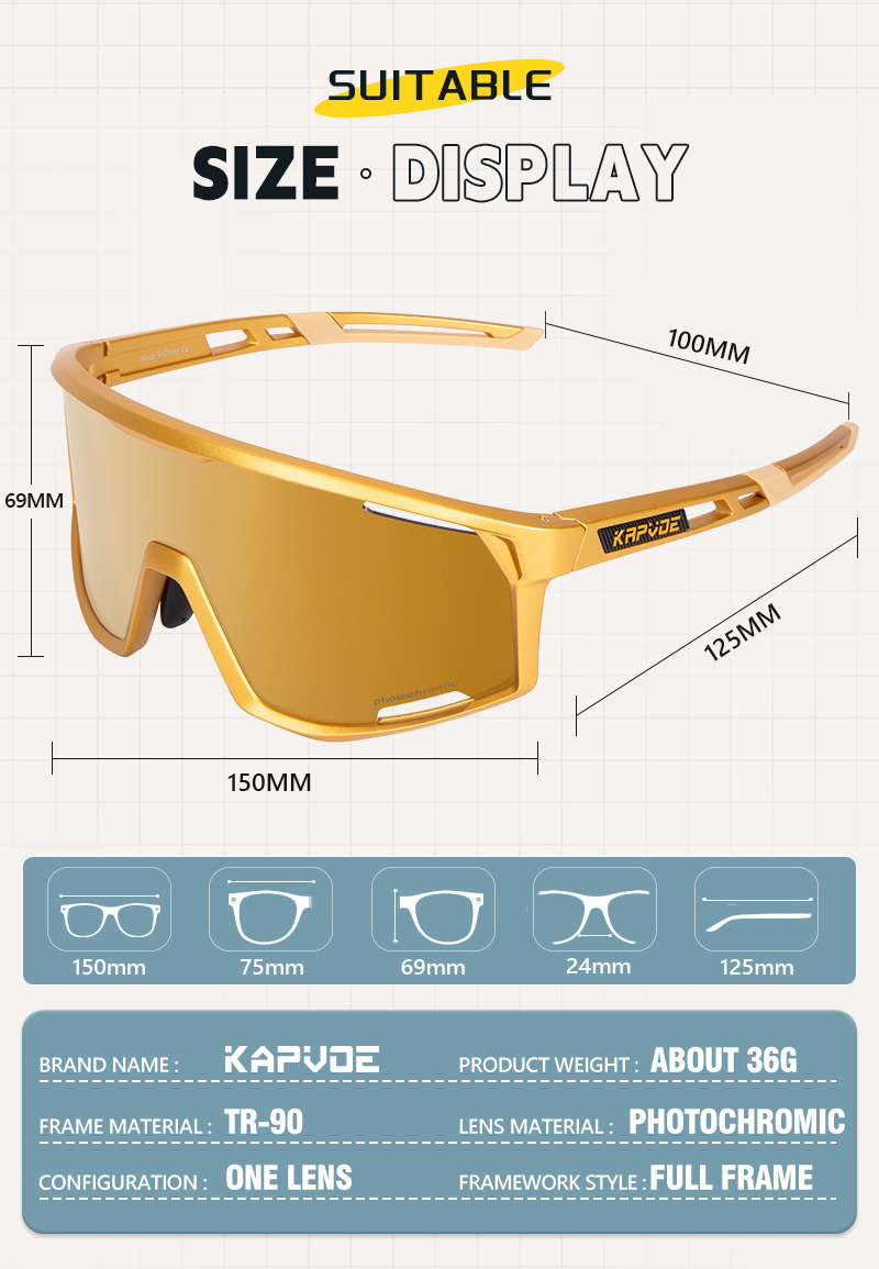 Prix de gros 13,00 $US Lunettes de cyclisme anti-UV Kapvoe K108-PH-RE