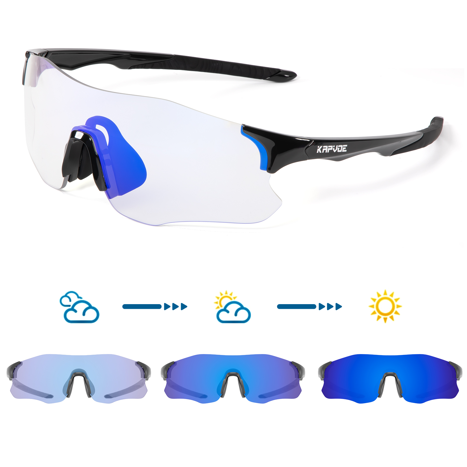 Prix de gros 15,00 $US Lunettes de sport sans monture photocromiques Kapvoe K1129