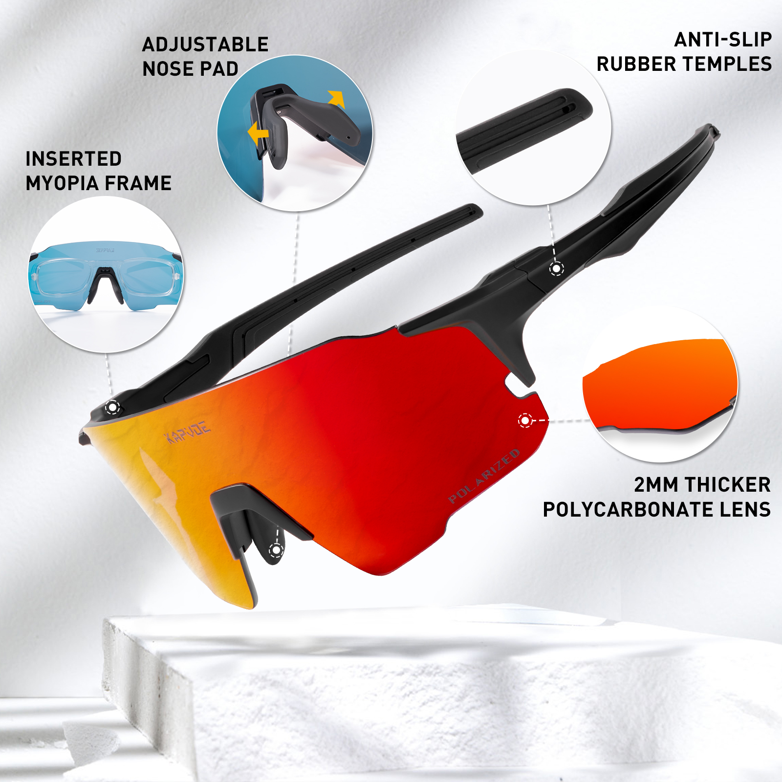 Prix de gros 8,00 $US Lunettes de sport polarisées en plein air Kapvoe K92-Q